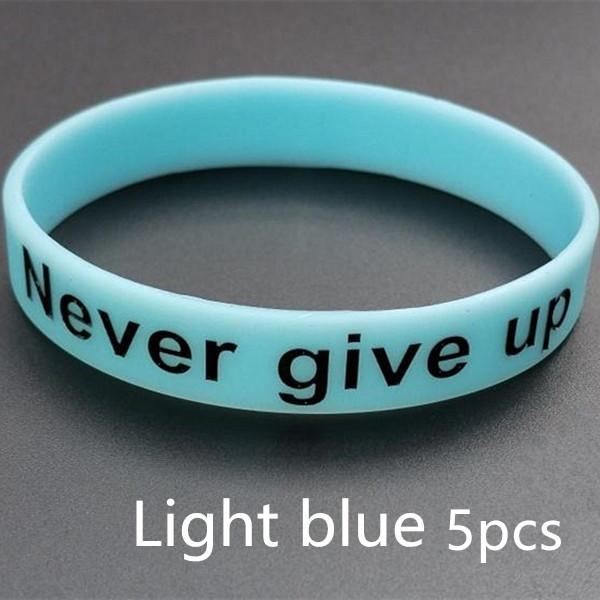 5 шт., светящийся резиновый браслет Never Give Up для мужчин и женщин, силиконовый браслет дружбы для подростков, мотивационный спортивный браслет-манжета, подарки