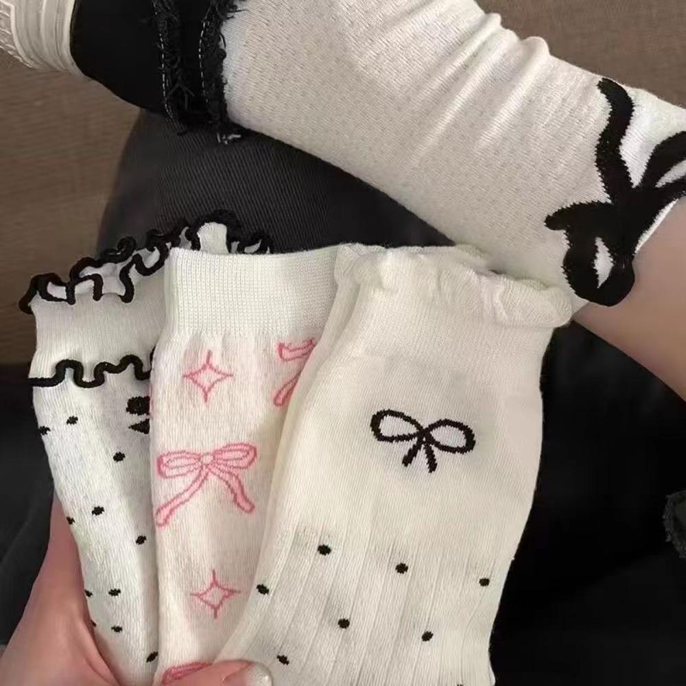 Ballet Style Tube Socks Spring/summer Mid Tube Socks Ins Bow Stacked Socks