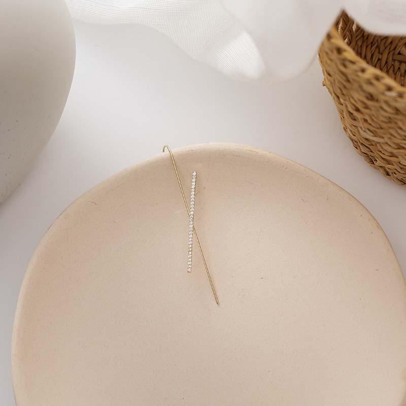 Цирконовые серьги-гвоздики с крючком для женщин, горный хрусталь, жемчуг, диагональная линия, зажим для ушей, кость, манжеты, индивидуальные украшения для вечеринок