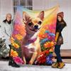 1pc Floral Garden Dog Outdoor Soft Polyester Flannel Throw Blanket Versatile for All Seasons , Soft , Cozy , Warm All Season Quilted Throw ,