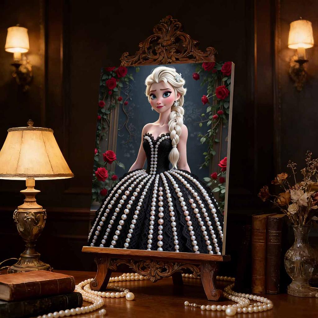 Disney Жемчужная Живопись Принцесса Эльза Черное Платье Роза Творческое Искусство Изысканный Пейзаж Сверкающая Картина Поделка Домашнее Настенное Украшение DIY Ручная Работа Подарок