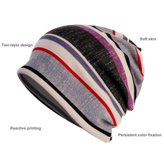 Unsiex Fall Winter Hat Striped Color Matching Elastic No Brim Regular Fit Baggy Ear Protection Anti-shrink Soft Decorative Hip Hop Women Men