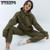 Осень-зима, толстовки, женский комплект из двух предметов, повседневный брючный костюм, свободные брюки с длинными рукавами и верхними карманами, однотонный спортивный костюм