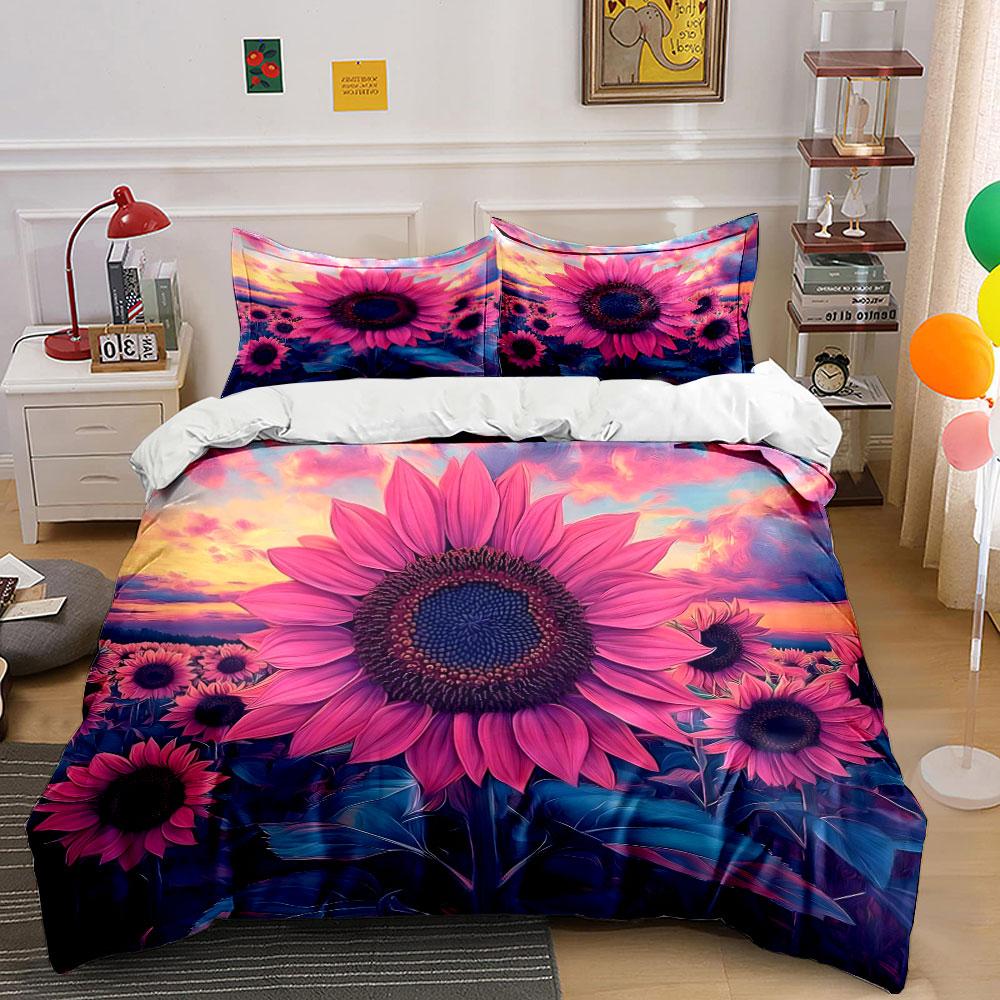 Pink Sunflower Art Decor Set Multiple sizes kid's and adults' bedroom Exquisite 3PC bedding set, gift