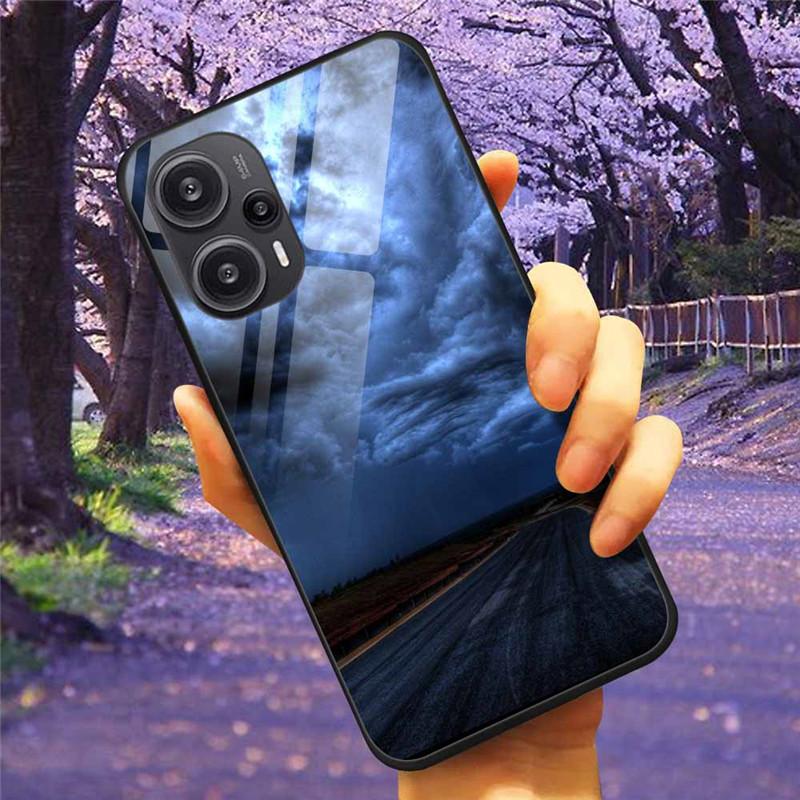 Для Xiaomi Poco F5 5G / F5Pro Чехол Закаленное Стекло Озеро Луна Жесткая Защитная Крышка для POCO F5 Pro Capas Funda на PocoF5 Роскошный Coque