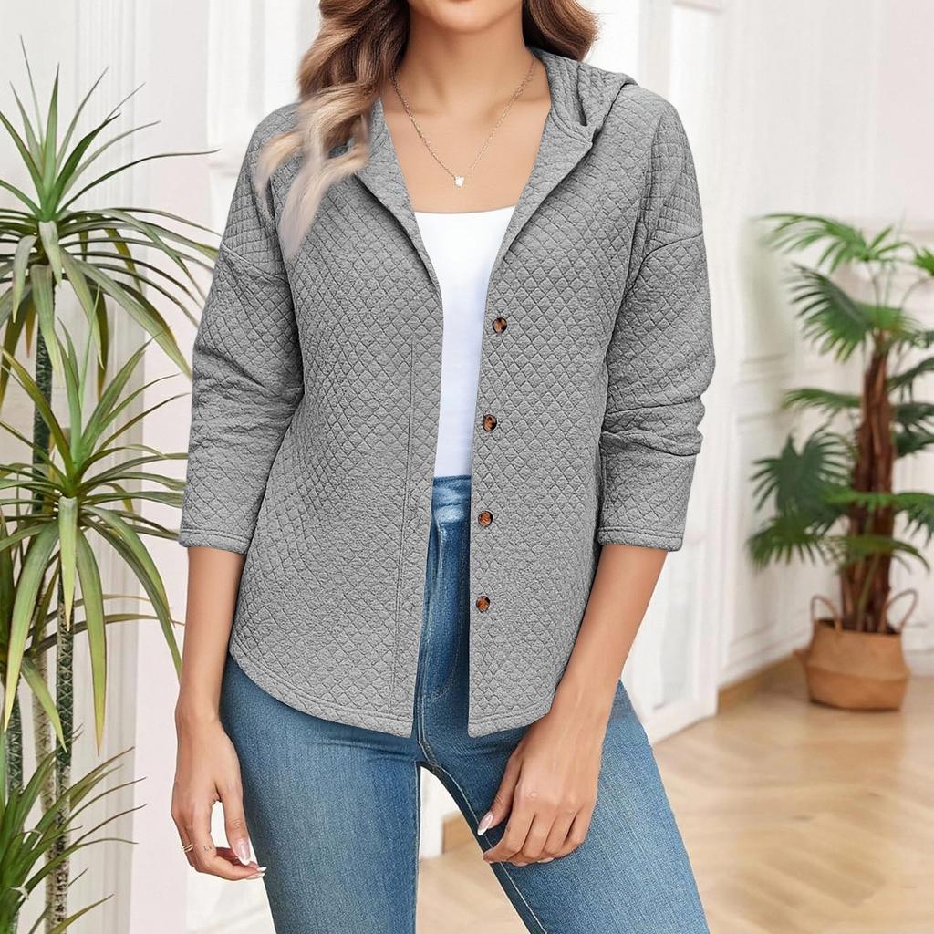 Женский свободный модный кардиган с длинным рукавом и капюшоном, куртка-толстовка в клетку и однотонная
