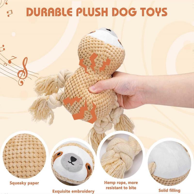 Dog Squeak Toys, Interactive Play Soft Plush Rope Toys, Cotton Material, Dog Toys For Small and Medium Dogs, Teething Toys, Brown.
