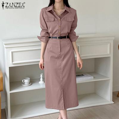 Женское повседневное платье-рубашка с длинным рукавом и отложным воротником