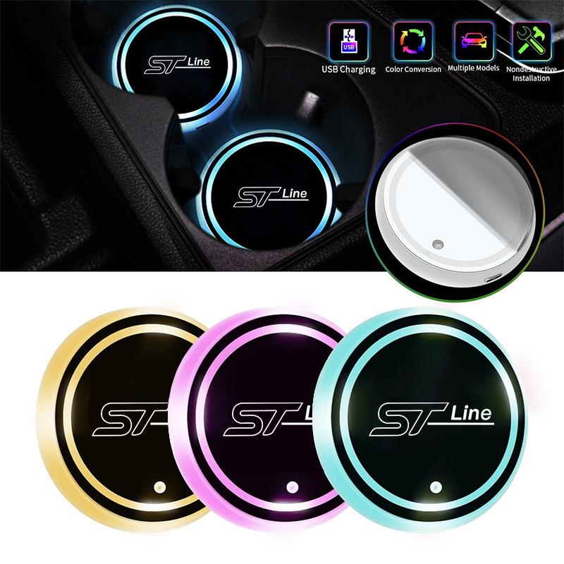 7 Colorful Led Light USB Charging Car LED Water Cup Coaster For Ford STLIne Mondeo Fusion Kuga Edge F150 FIESTA Focus Explorer