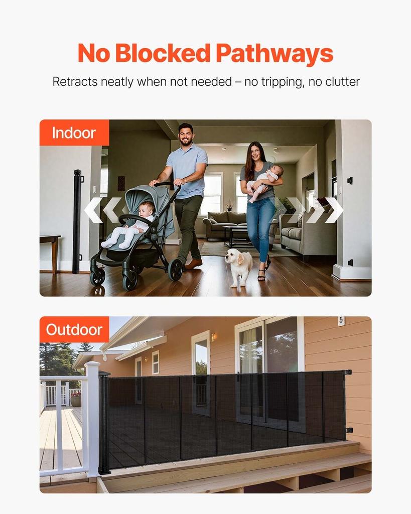Retractable Baby Gate, Extends to 3050 mm Extra Wide, 980 mm Tall, with Reinforced Fiberglass Strips, Avoids Crawling Through, Mesh Dog Gate for
