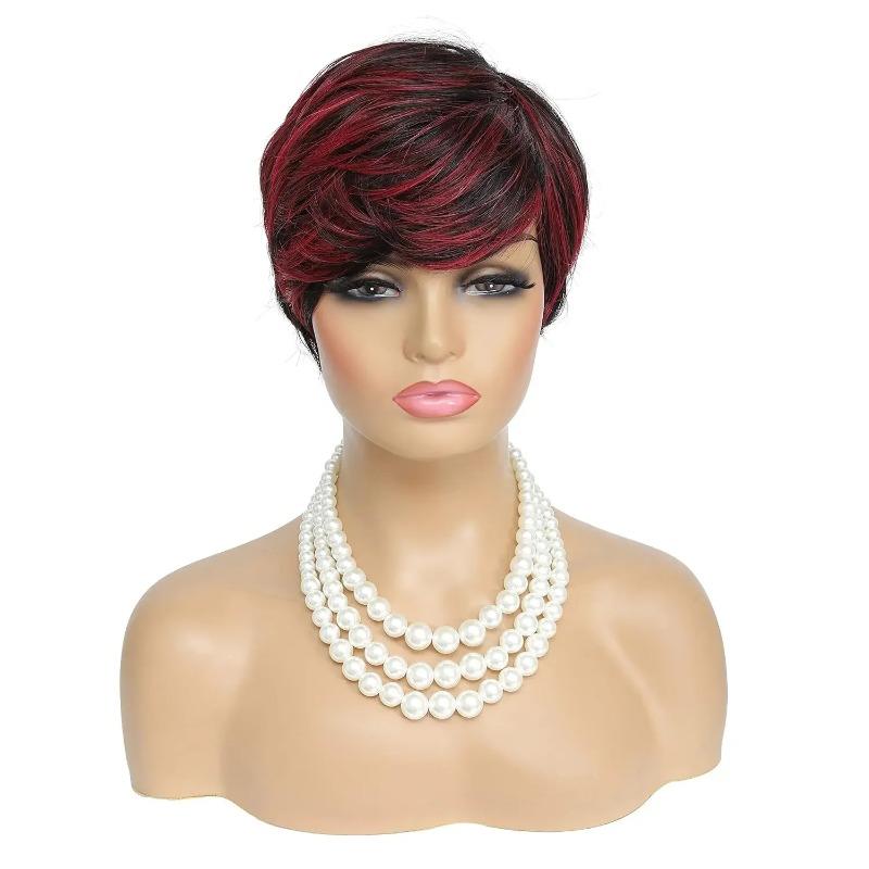 Парик с короткой стрижкой для чернокожих женщин, короткий парик, черный с красным, кудрявый парик, натуральный черный с красным, парик с короткой стрижкой, синтетический короткий