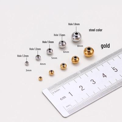 Круглые бусины из нержавеющей стали 18K золотого цвета, сохраняющие цвет, для изготовления ювелирных изделий и браслетов своими руками.