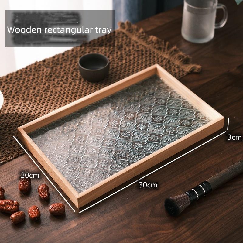 Vintage Wood Crabapple Glass Walnut Snack Storage Box Rectangular Tea Tray Dried Fruit Dim Sum Tray Household Tray