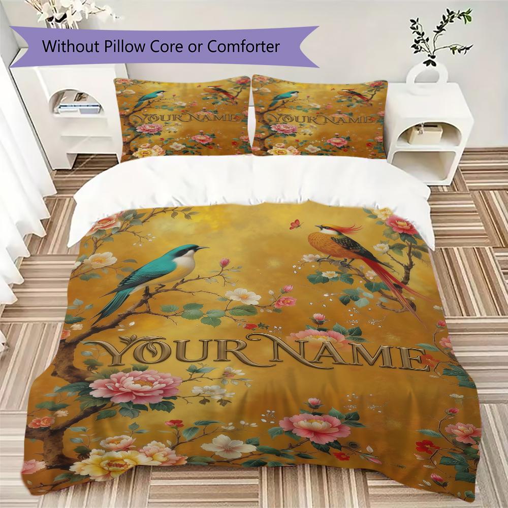 Custom Name Peacock Forest Bedding,Quilt Set Quilt Cover Pillowcase Home Birthday Gift(1 * duvet cover + 2 * pillowcase, without core)_lx