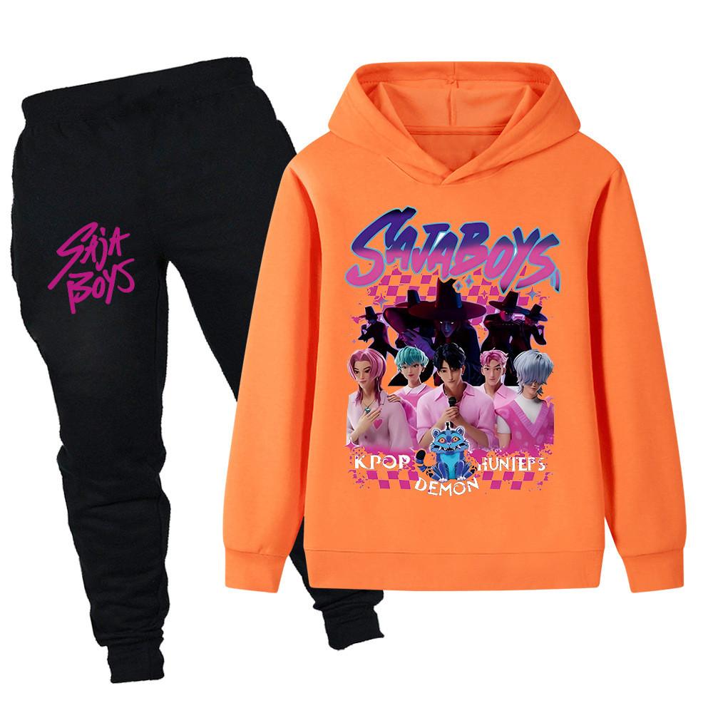 PB1229 Детские Мальчики Девочки Kpop Мира Зои Руми Саджабойс Принт Толстовка с Длинными Рукавами Штаны Брюки Комплекты Одежды
