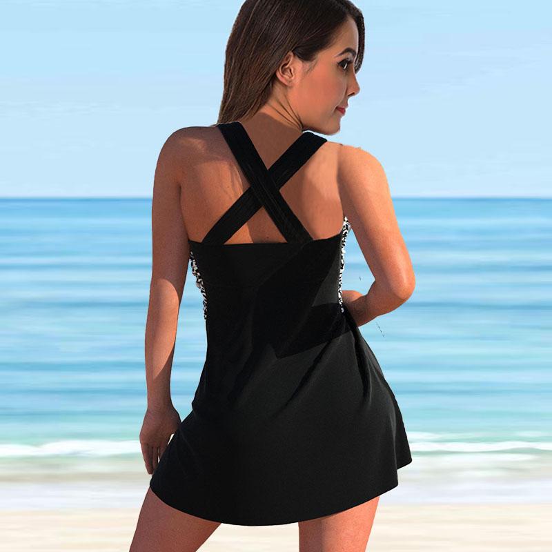 Women's Shoulder Strap Swimsuit Charm Purple Print Bikini Tankini Swimsuit