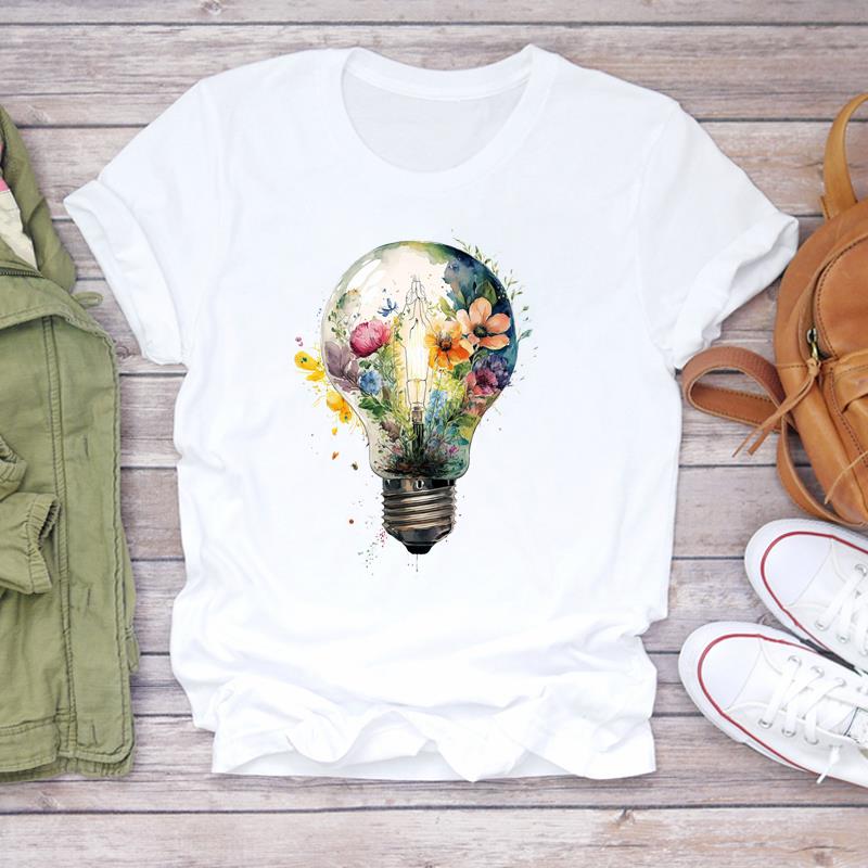 (Азиатский размер) Женская футболка с цветочным рисунком 90-х годов, трендовая милая футболка с принтом, одежда, повседневная женская модная футболка с коротким рукавом, женская футболка с графическим рисунком