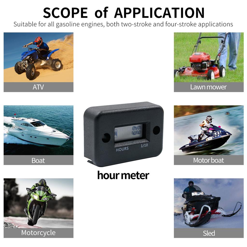 Автомобильный цифровой индуктивный счетчик моточасов, водонепроницаемый IP68 для газового двигателя, генератора, датчика температуры, газонокосилки, триммера, UTV, кустореза, мотоцикла и т. д.