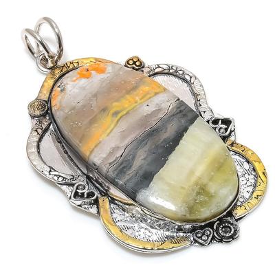 Шмель Яшма 925 Стерлинговое Серебро Двухцветный Подарочный Кулон 2,96" o5d32