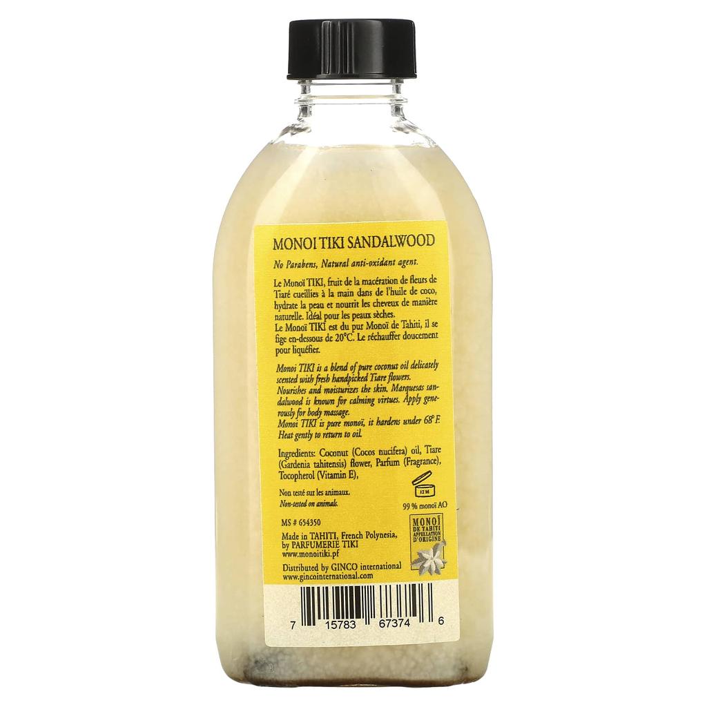 Monoi Tiare Tahiti Monoi Tiki Tahiti, Сандал, 4 жидких унции (120 мл)