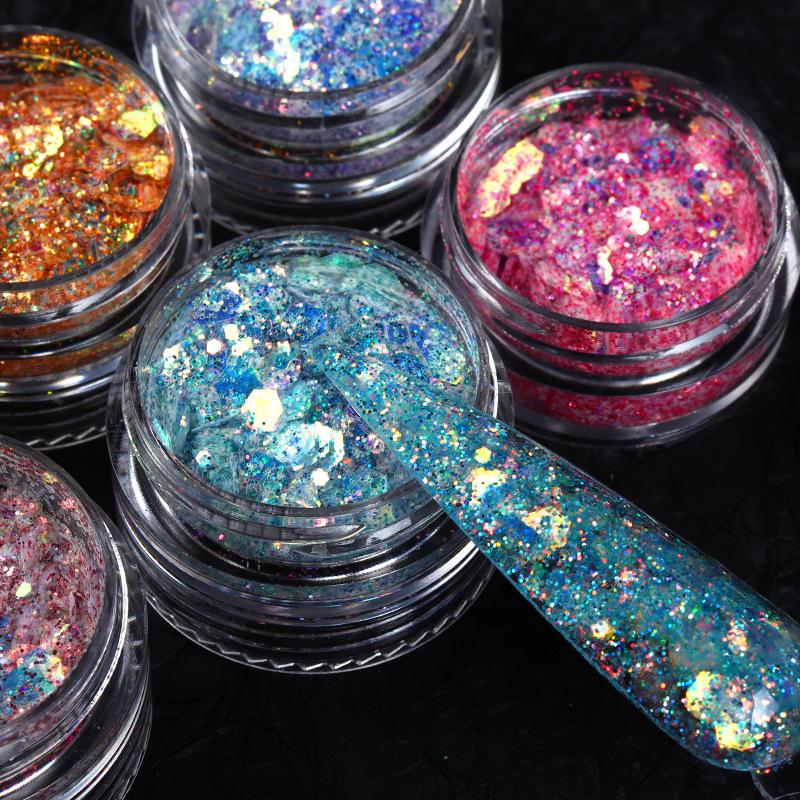 6 Colors Set Mixed Size Hexagon Gradient Nail Glitter Sequins Sparkly Spangles Nail Art Decoration