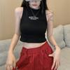 Women Streetwear Y2k Letter Stitch Embroidery Tank Top with Pad Sexy Sleeveless Sporty Crop Top