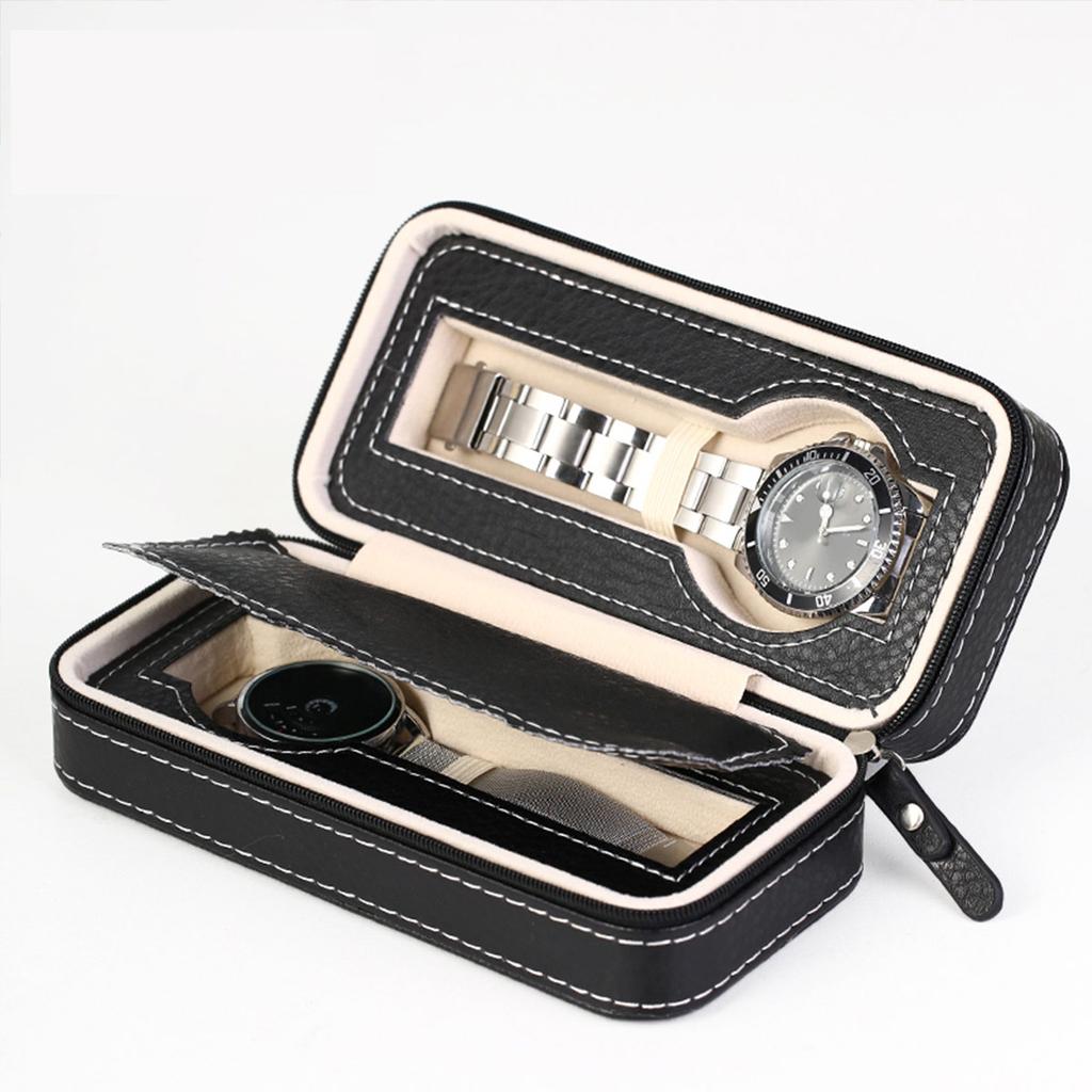 1pc,Vintage Watch Storage Box, PU Leather High-end Watch Box, Zipper Box, Portable Jewelry Box, Compact Display Box