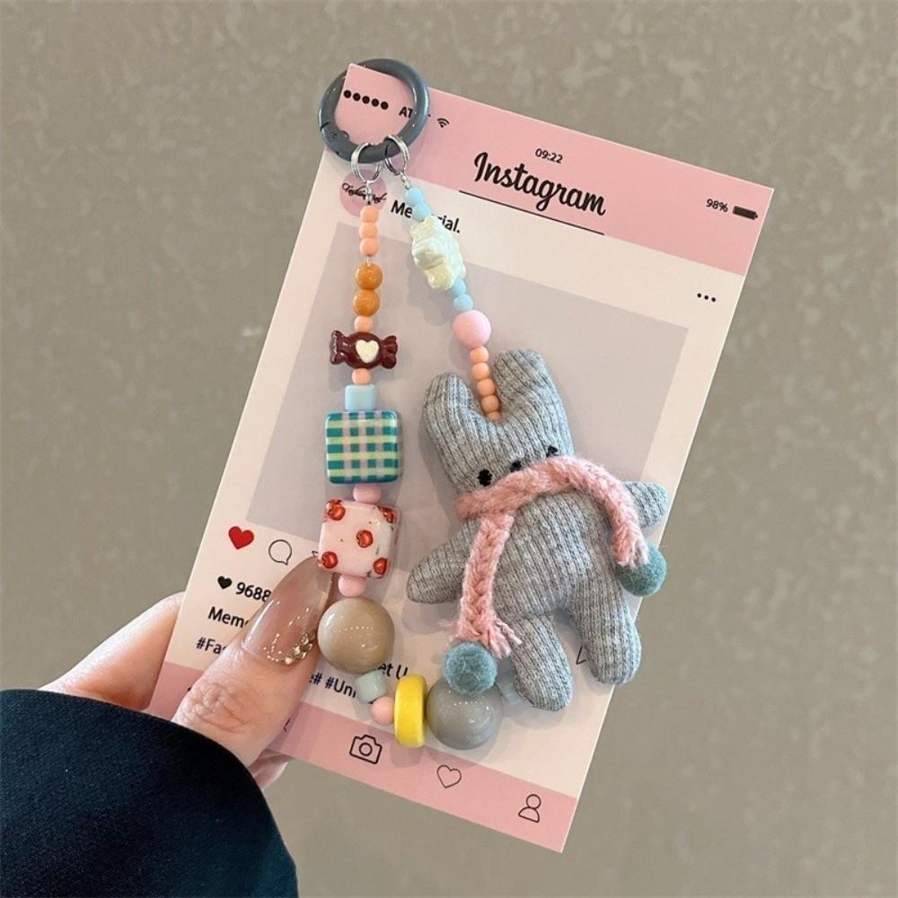 Cartoon Beaded Phone Charm ins Rabbit Beaded Key Chain Phone Charm Strap Mobile Phone Accessories