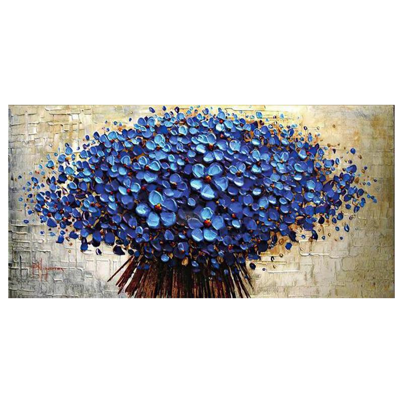 Nordic Abstract Blue Flowers Oil Painting On Canvas Wall Art Posters Prints Wall Pictures for Living Room Home Cuadros Decor