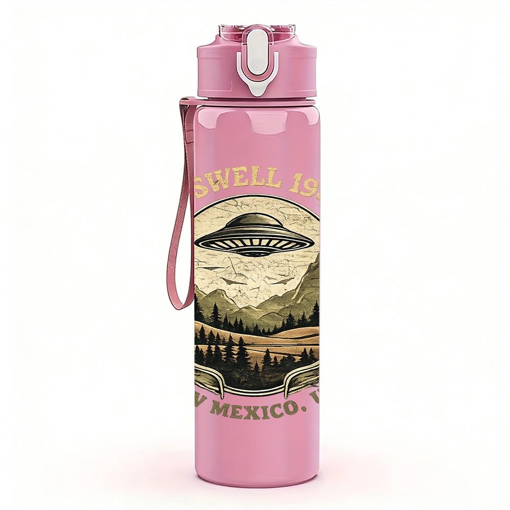 1PC Vintage Mountain Badge Logo Print 750ml Color Plastic Sports Water Bottle Leakproof Flip Straw Lid Suitable for Sports Office Home Use