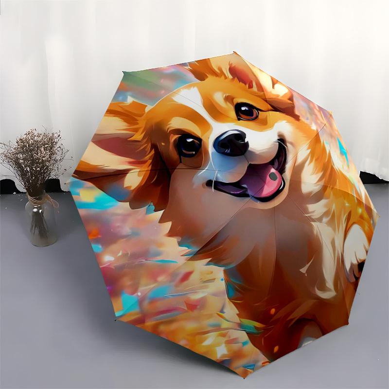 1pc Happy Corgi Celebration Umbrella with Plastic Handle,Suitable for All Seasons Home Travel Outdoor UmbrellaDD280