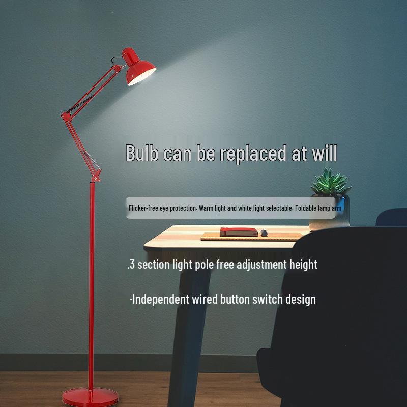 Nordic LED Floor Lamp: Minimalist Long-Arm Design with Remote Control for Living Room, Bedroom, or Study