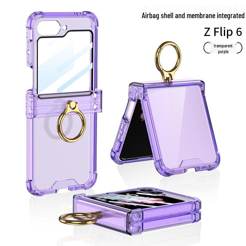 Чехол для Samsung Galaxy Z Flip 6: Вал подушки безопасности, Полностью закрывающий корпус, Прозрачная пленка, Держатель-кольцо