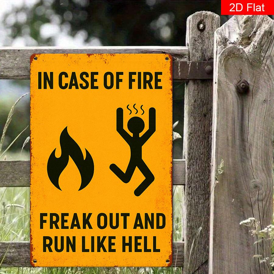 Run Like Hell Escape Madness Vintage Metal Sign x Inch Yellow Black Flame Design Wall Decor for Home Bar Cafe Man Cave