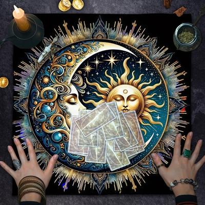 Скатерть с рисунком Солнца и Луны для Таро, Скатерть для гадальных карт, Гобелен, Астрология, Ведовские принадлежности, Ткань для колоды, Украшение