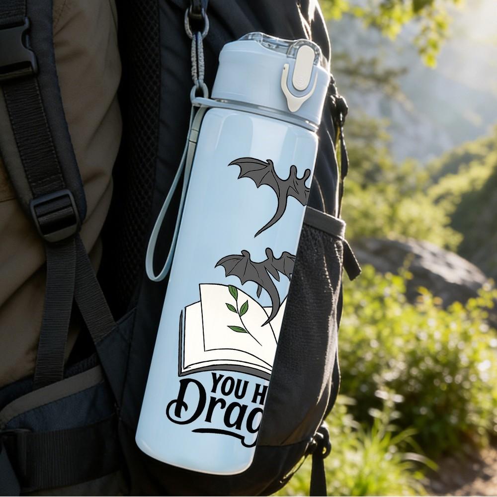 1PC Book Flying Dragon Fantasy Print 750ml Color Plastic Sports Water Bottle Leakproof Flip Straw Lid Suitable for Sports Office Home Use