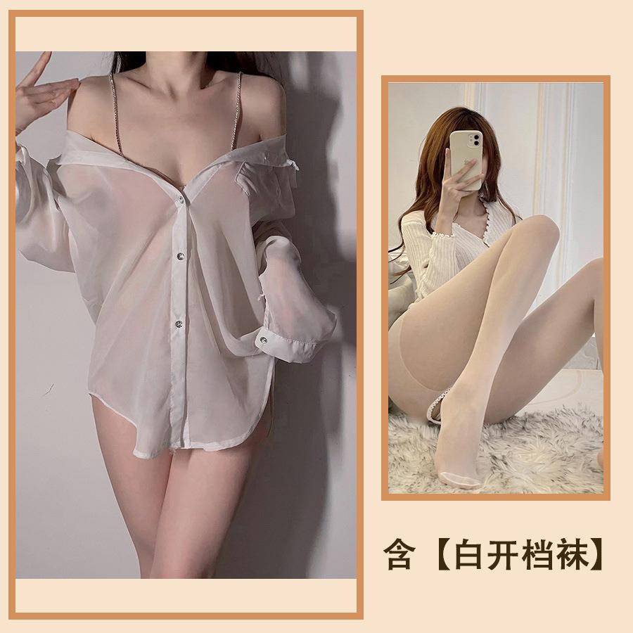 Сексуальное нижнее белье Сексуальная имитация рубашки бойфренда Перспектива шифоновая ночная рубашка High Sense Diamond Suspender Pure Desire Пижама