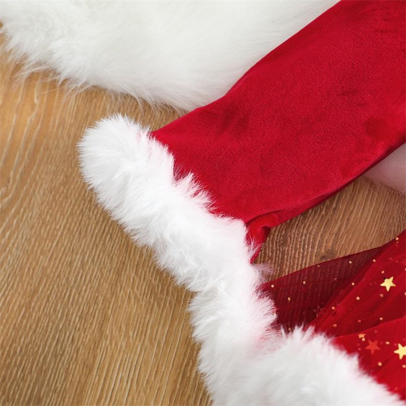 Рождественский наряд для маленьких девочек, 2 шт., плюшевый комбинезон с длинными рукавами в стиле пэчворк + комплект с резинкой для волос для малышей, 0–24 месяца