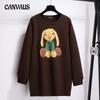 Plus Size Women's Autumn Cartoon Loose Pullover Medium Long Round Neck Hoodie