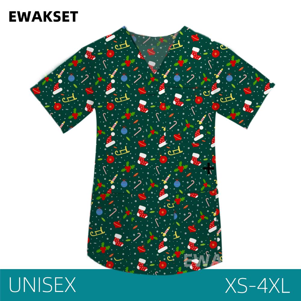 EWAKCOT рождественские топы со скрабами с принтом для женщин и мужчин, рабочая блузка для медсестры, врача, медицинских аксессуаров, футболка унисекс