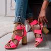 f54Wedge Women Sandals Heel Pointed Fish Mouth Fashion Sandals Hemp Rope Lace Up Sandals Ankle Strap High Heels 2024
