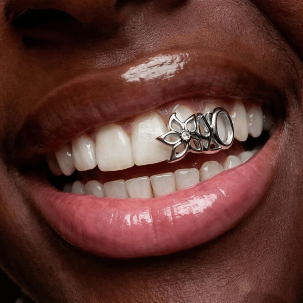 Gold Double Hollow Flower Grillz Silver Irregular Shape Tooth Grills Elegant Teeth Grillz Events