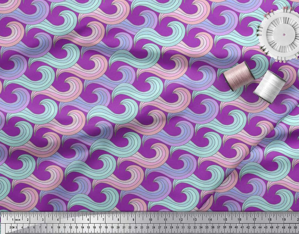 Soimoi Зеленая японская креп-сатиновая ткань с художественными волнами и абстрактным принтом, ткань для творчества по метрам, 42 дюйма