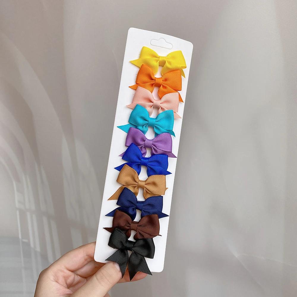 10 шт./лот Детские однотонные ленты Детские банты Заколки для волос для маленьких девочек Ручной работы Бант-заколка MiNi Заколки Аксессуары для волос