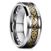 Fashion 8mm Men Copper Color Stainless Steel Celtic Dragon Rings Black Carbon Fiber Rings For Men Wedding Band Jewelry