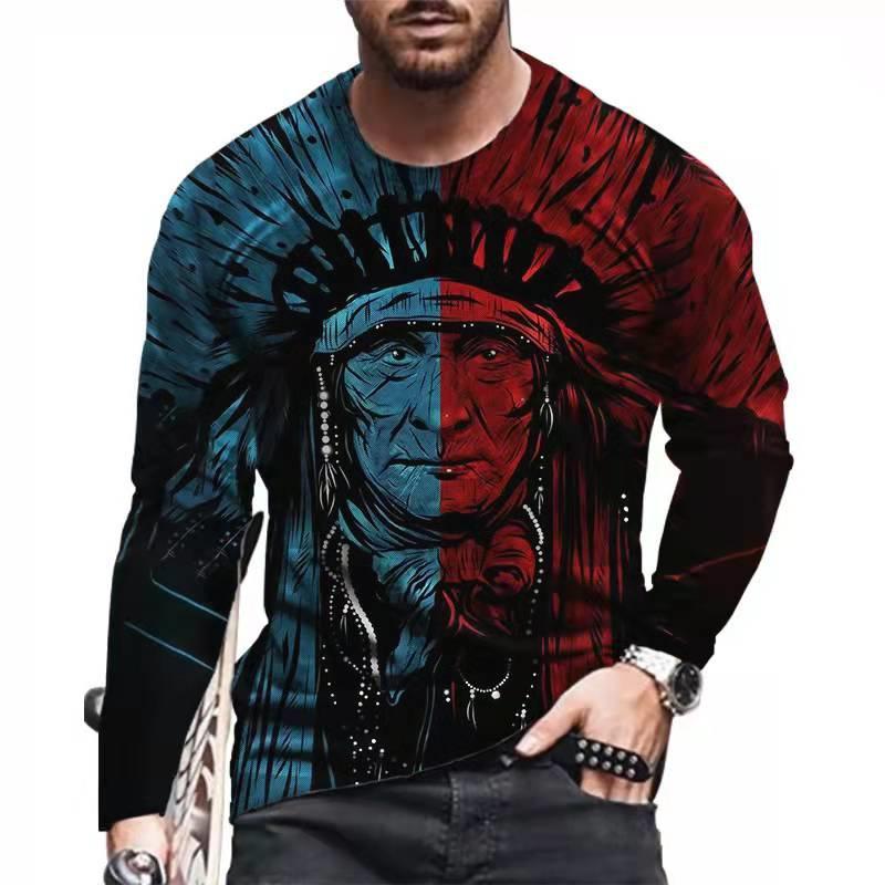 Fashion Indian Pattern Long Sleeve T Shirts Trend Spring Autumn 3D Printed T-shirt For Men Casual Streetwear Oversize Tees Top