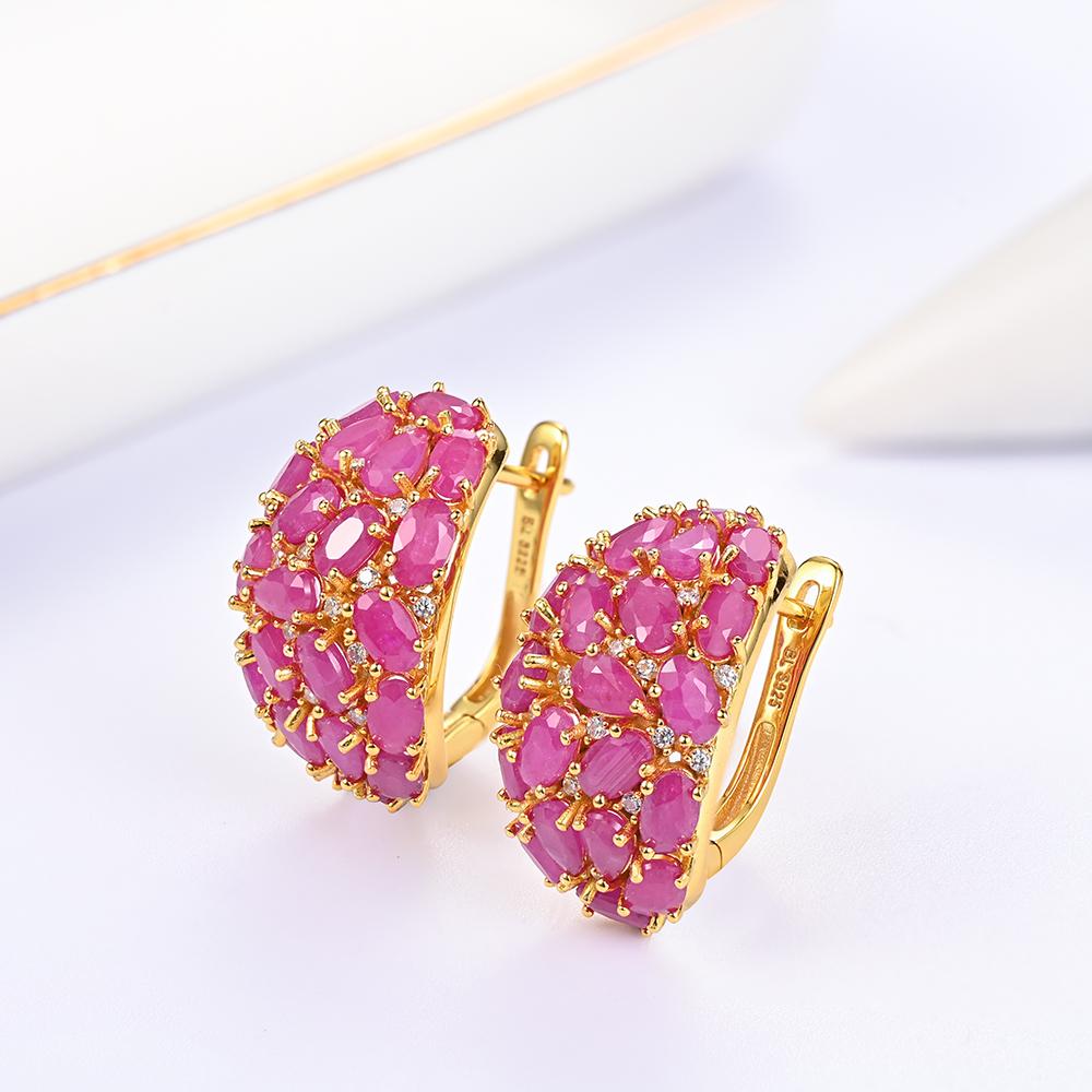 Elegant Natural Ruby Women's Noble Jewelry Set Real Gemstones 925 Steling Siver Earrings Ring for Anniversary and Wedding Gifts