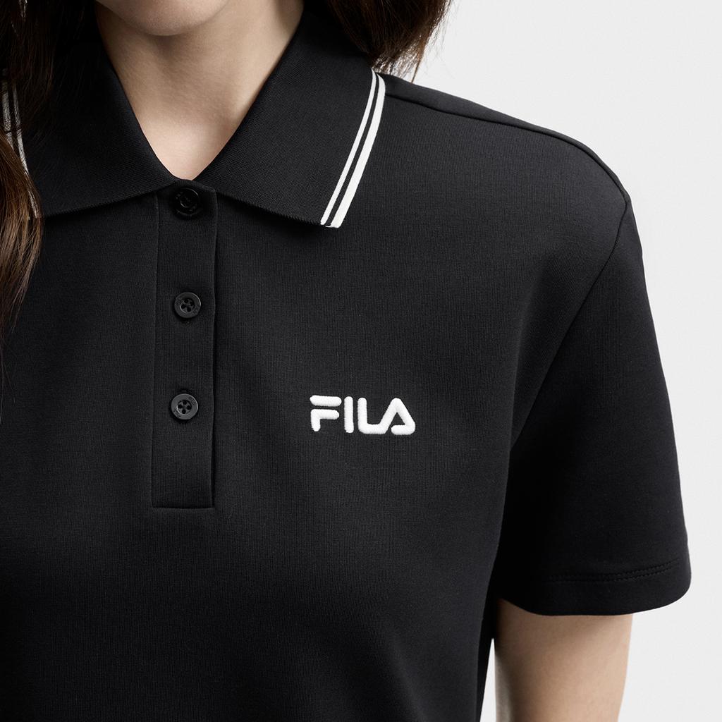 Fila Оригинальное Модное Простое Базовое Классическое Ретро Повседневное Свободное Универсальное Удобное Платье с Воротником Поло с Коротким Рукавом Женские платья Черное F51W629306FBK
