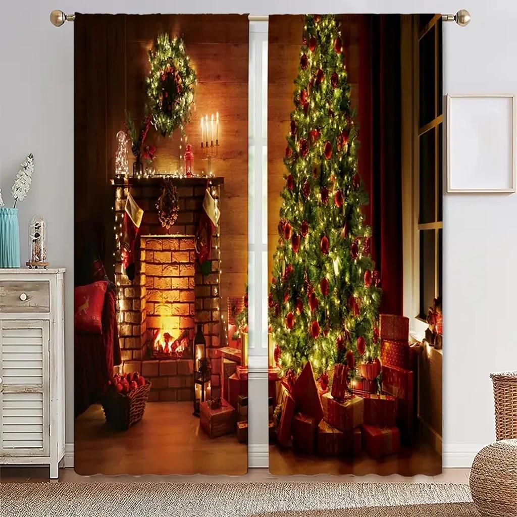 3D Digital Print Curtains With Christmas Tree Snow for Boys Nursery Bedroom Kids Curtains Panels Drapes for Living Room Bedroom