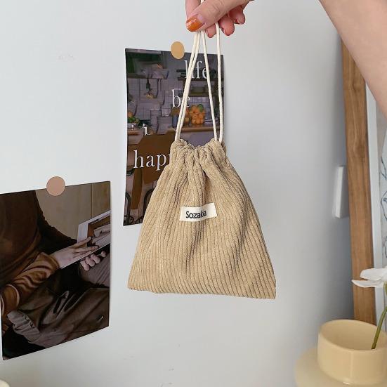 Cosmetic Bag Portable Corduroy Makeup Storage Bag Drawstring Design Jewelry Storage Pouch for Home Travel